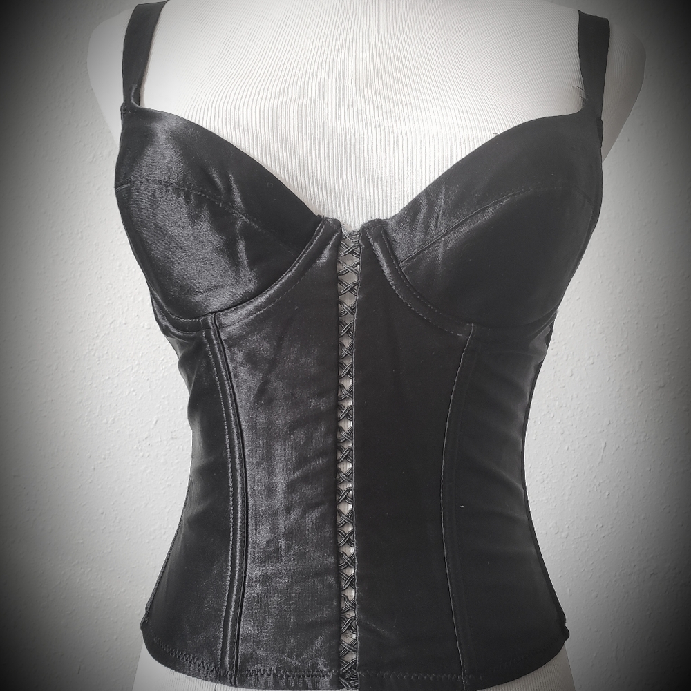 Black Satin Corset Sweetheart Tank 34A-B
